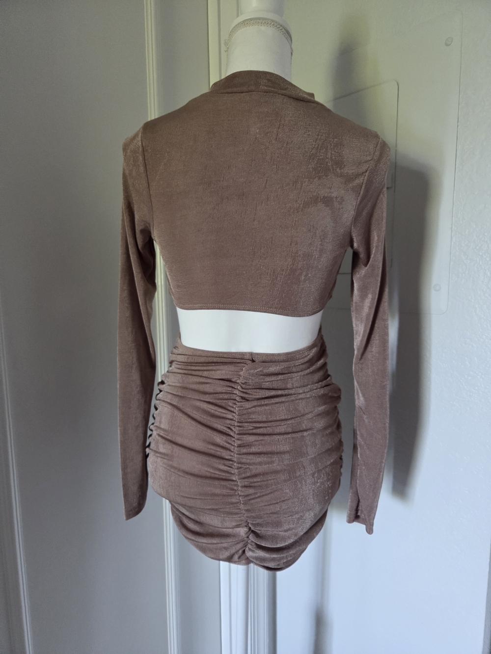 Bodycon Ruched Women's Dress in Taupe - Picture 4 of 6